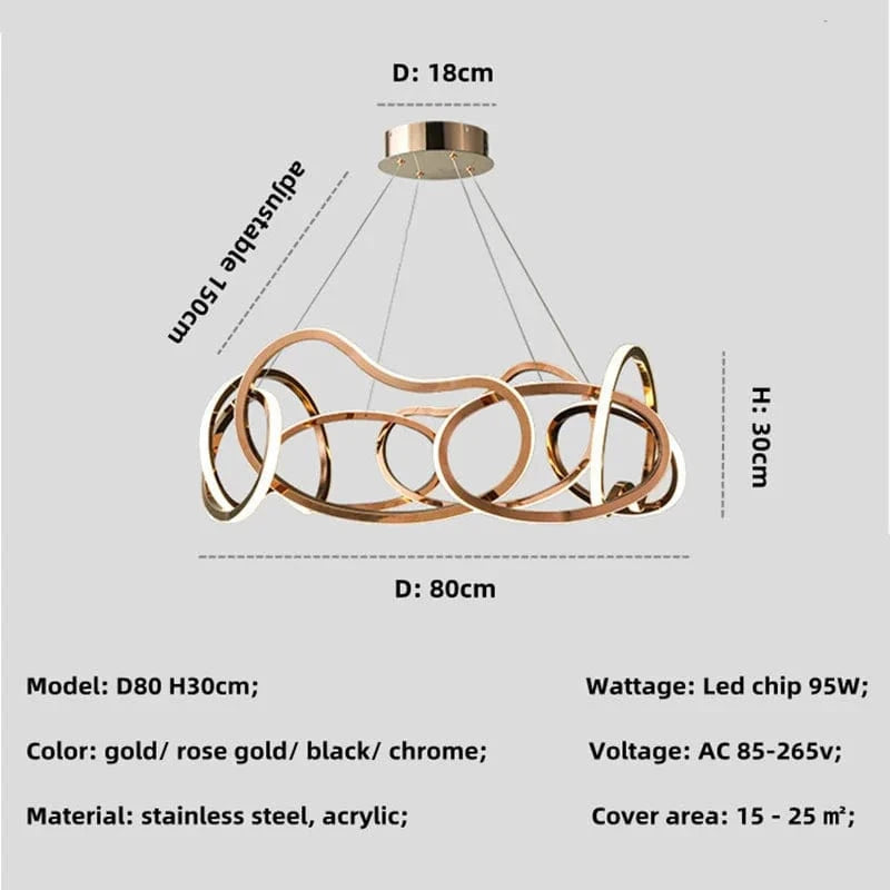 Lustre de luxe en cristal avec anneaux LED modernes - Élégance Brillante | Marco Lucetti D80CM / Mode télécommande