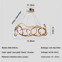 Lustre de luxe en cristal avec anneaux LED modernes - Élégance Brillante | Marco Lucetti D80CM / Mode télécommande