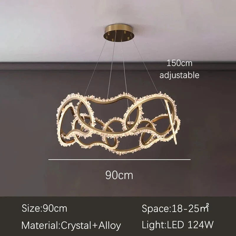 Lustre de luxe en cristal avec anneaux LED modernes - Élégance Brillante | Marco Lucetti D90CM / Mode télécommande