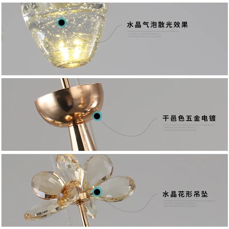 Lustre de luxe en cristal avec LED - Style minimaliste créatif