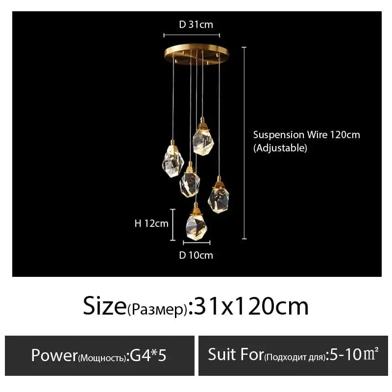 Lustre de luxe en cristal de diamant pour grand salon escalier | Marco Lucetti D31cm LEDx5 / Blanc froid