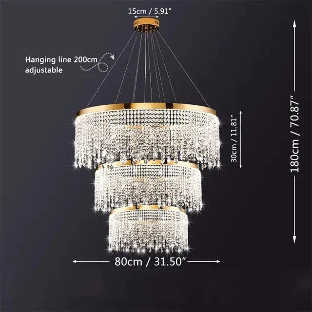 Lustre de luxe en cristal doré à Led. | Marco Lucetti Dia40 60 80CM / Lumière chaude 3000K