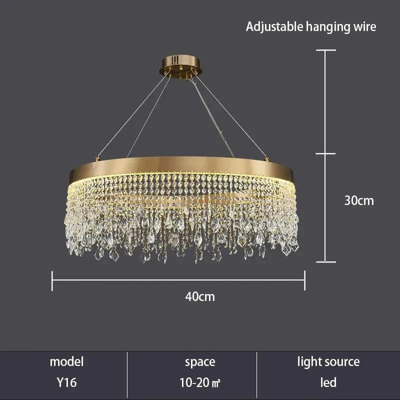 Lustre de luxe en cristal doré à Led. | Marco Lucetti Dia40CM / Lumière chaude 3000K