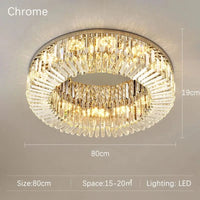 Lustre de luxe en cristal Double Anneau Doré LED Suspendu | Marco Lucetti D80cm Argent / Lumière chaude 3200K