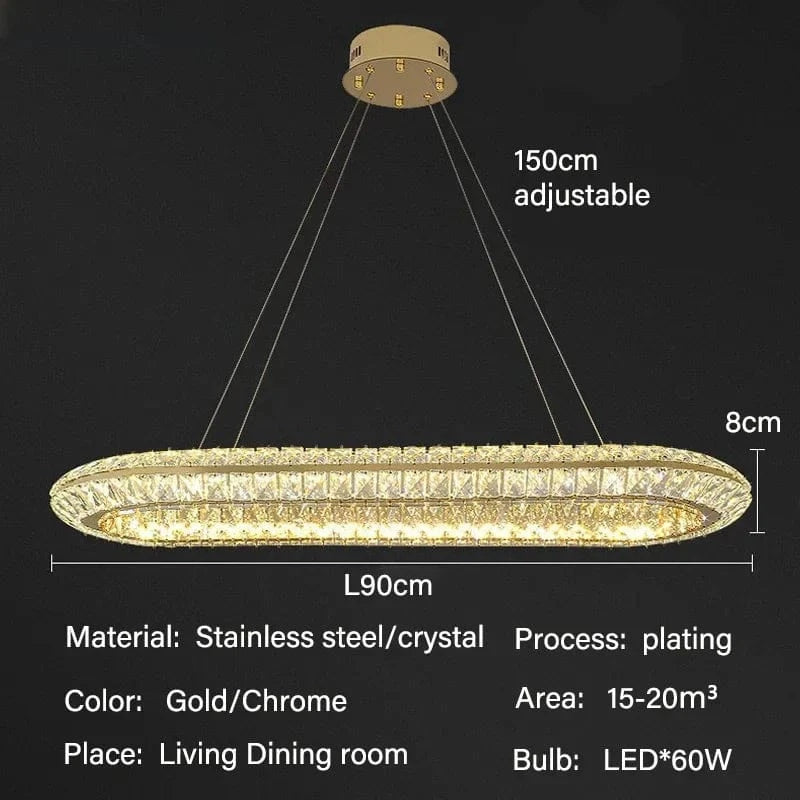 Lustre de luxe en cristal LED pour hôtel & bar prestige | Marco Lucetti L90cm / Corps de lampe chromé / Lumière neutre 4000k