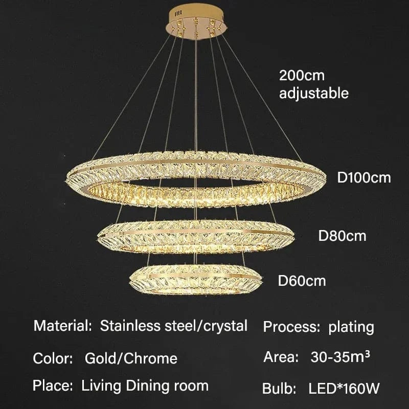 Lustre de luxe en cristal LED pour l'hôtellerie et la restauration | Marco Lucetti D60 80 100 cm / Corps de lampe doré / Lumière chaude 3000k