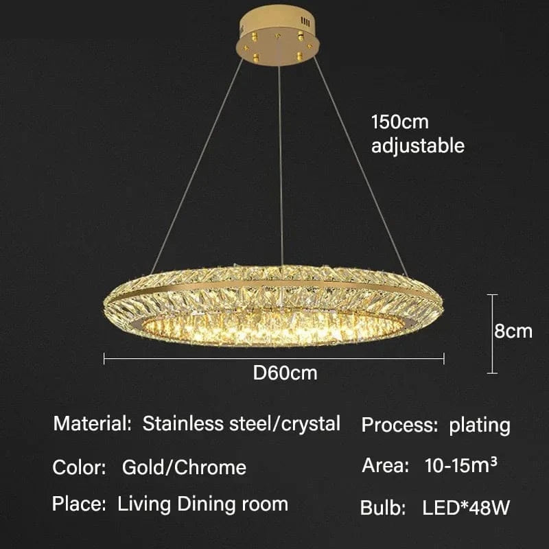 Lustre de luxe en cristal LED pour l'hôtellerie et la restauration | Marco Lucetti D60cm / Corps de lampe doré / 3 lumières modifiables