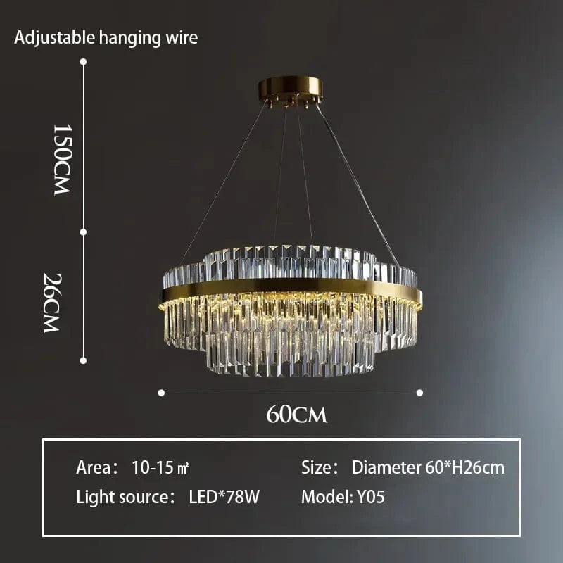 Lustre de luxe en cristal pour une décoration d'intérieur haut de gamme | Marco Lucetti Dia60cm 2 couches / Faible luminosité de la télécommande