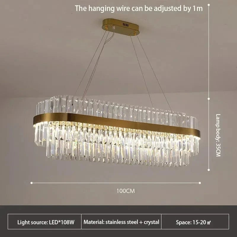 Lustre de luxe en cristal pour une décoration d'intérieur haut de gamme | Marco Lucetti Longue L100cm / Faible luminosité de la télécommande