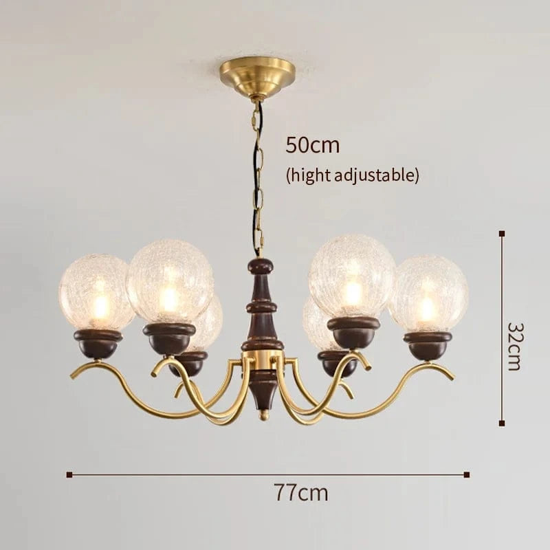 Lustre de Luxe en cuivre avec LED, idéal pour illuminer votre salon, votre chambre ou votre salle à manger | Marco Lucetti 6 têtes transparentes