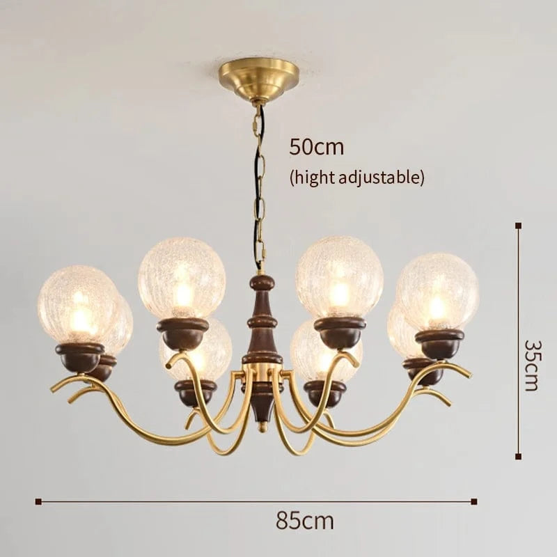 Lustre de Luxe en cuivre avec LED, idéal pour illuminer votre salon, votre chambre ou votre salle à manger | Marco Lucetti 8 têtes transparentes