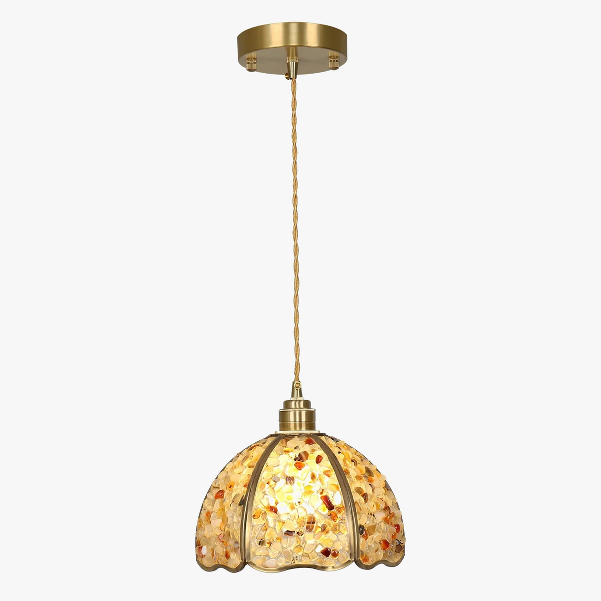 Suspension de luxe en cuivre et cristal naturel à LED