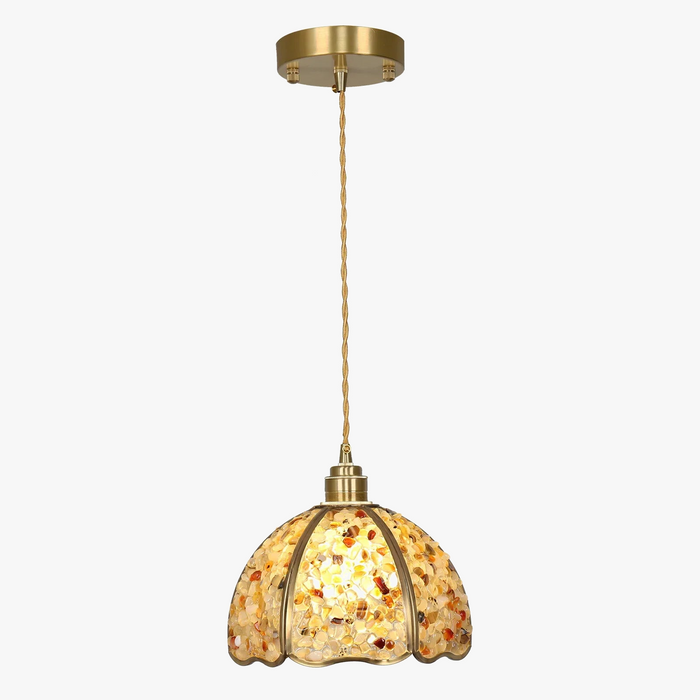 Suspension de luxe en cuivre et cristal naturel à LED