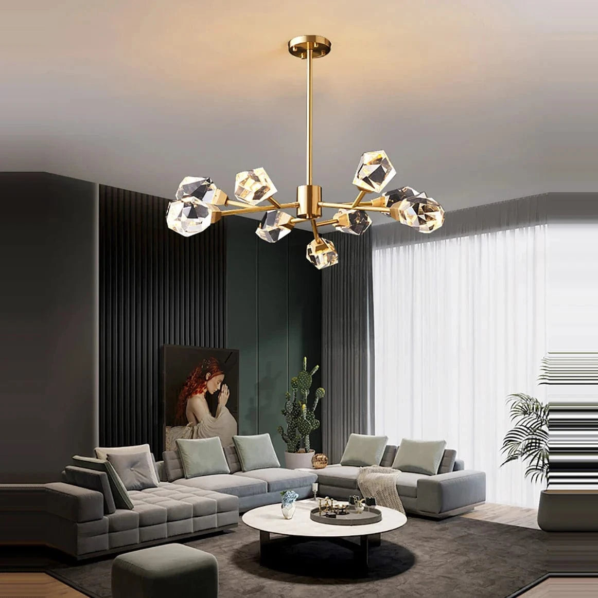 Lustre de Luxe en Laiton Diamant Cristal LED Moderne | Marco Lucetti