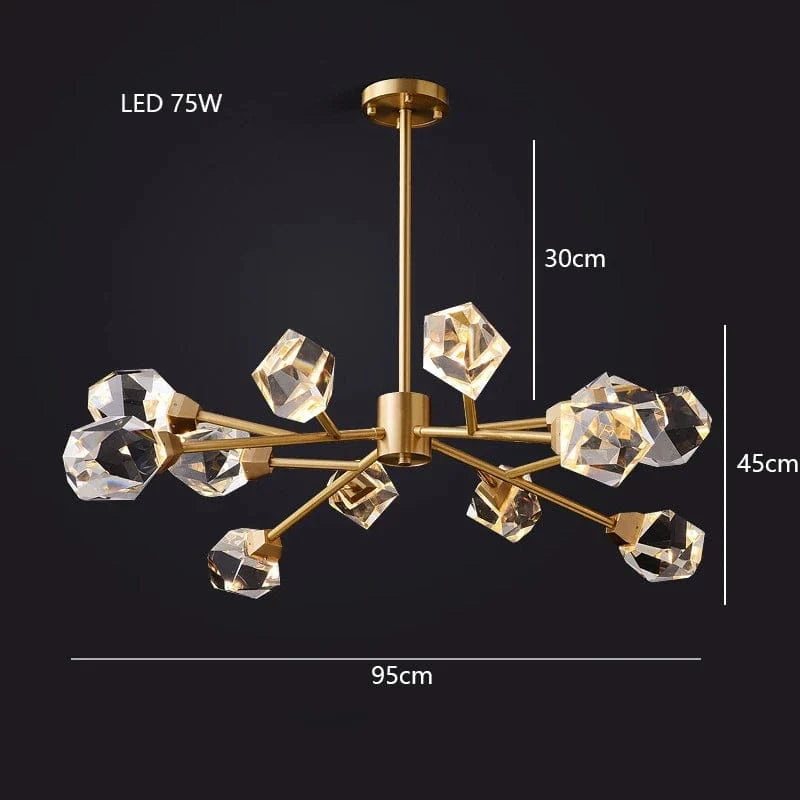 Lustre de Luxe en Laiton Diamant Cristal LED Moderne | Marco Lucetti A cristal 12 / Noir / Lumière blanche
