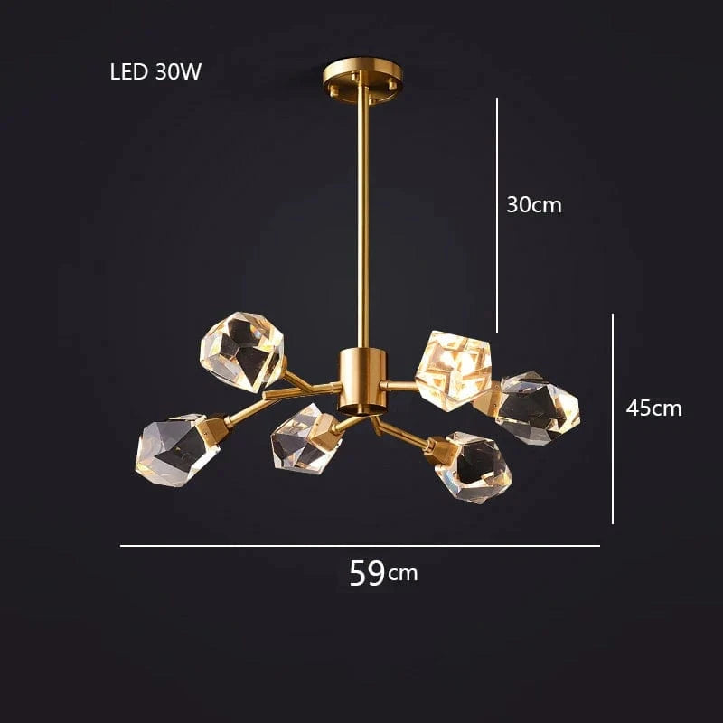 Lustre de Luxe en Laiton Diamant Cristal LED Moderne | Marco Lucetti A cristal 6 / Or / Lumière blanche