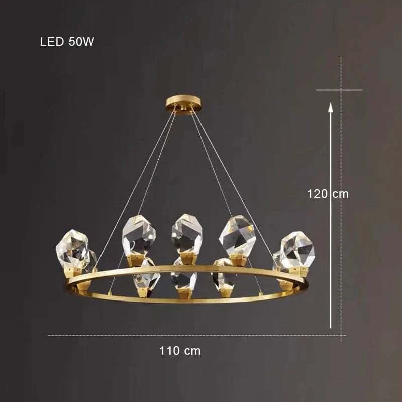 Lustre de Luxe en Laiton Diamant Cristal LED Moderne | Marco Lucetti Cristal C10 / Noir / Lumière blanche