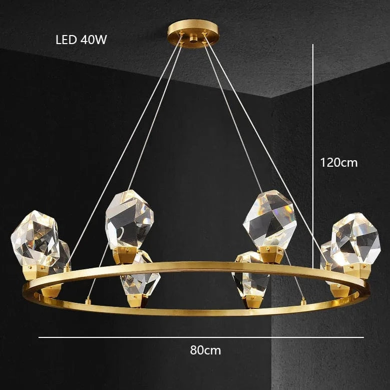 Lustre de Luxe en Laiton Diamant Cristal LED Moderne | Marco Lucetti Cristal C8 / Or / Lumière naturelle