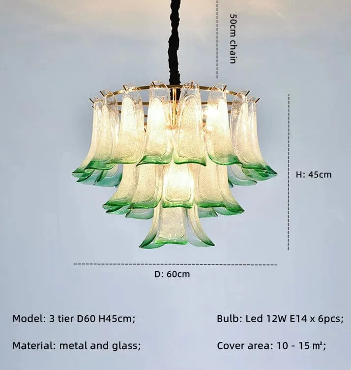 Lustre de luxe en verre suspendu avec LED magnétique | Marco Lucetti 3 niveaux D60cm 6 lumières / Lumière chaude 3000K