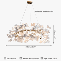 Lustre de Luxe Feuilles de Céramique et Branches d'Or | Marco Lucetti