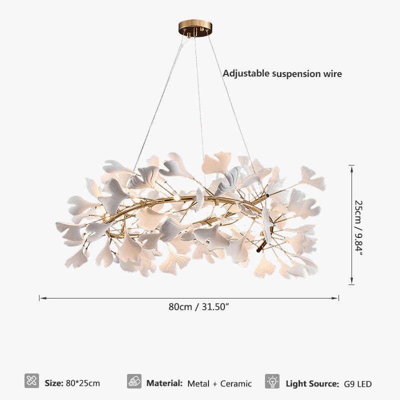 Lustre de Luxe Feuilles de Céramique et Branches d'Or | Marco Lucetti