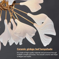 Lustre de Luxe Feuilles de Céramique et Branches d'Or | Marco Lucetti