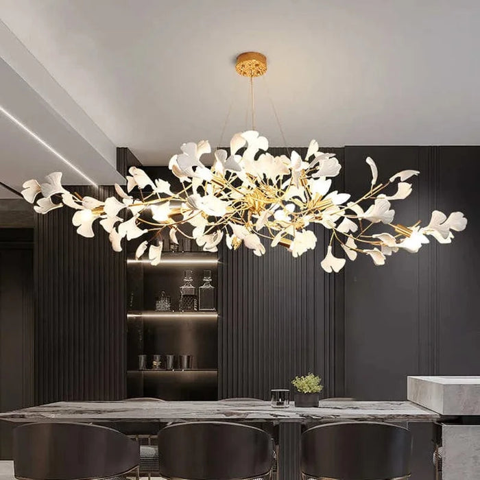 Lustre de Luxe Feuilles de Céramique et Branches d'Or | Marco Lucetti
