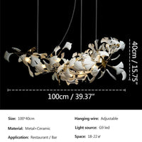 Lustre de Luxe Feuilles de Céramique et Branches d'Or | Marco Lucetti Longue 100 cm / 3000K