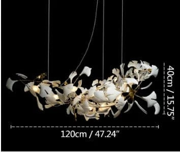 Lustre de Luxe Feuilles de Céramique et Branches d'Or | Marco Lucetti Longue 120 cm / 3000K