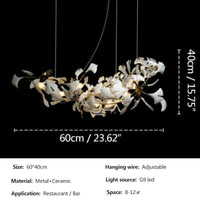 Lustre de Luxe Feuilles de Céramique et Branches d'Or | Marco Lucetti Longue 60 cm / 3000K