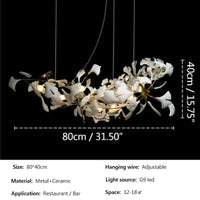 Lustre de Luxe Feuilles de Céramique et Branches d'Or | Marco Lucetti Longue 80 cm / 3000K