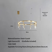 Lustre de luxe italien en cuivre avec LED postmoderne et cristaux ronds | Marco Lucetti A 80cm / Lumière naturelle