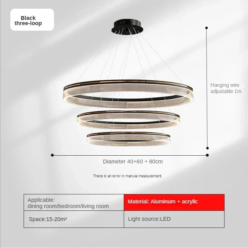 Lustre de luxe italien moderne en acrylique avec anneau lumineux créatif et design minimaliste | Marco Lucetti Noir D40 60 80cm / Blanc froid