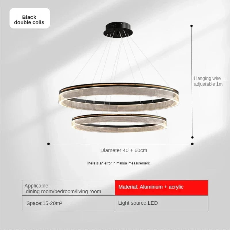 Lustre de luxe italien moderne en acrylique avec anneau lumineux créatif et design minimaliste | Marco Lucetti Noir D40 60cm / Lumière chaude