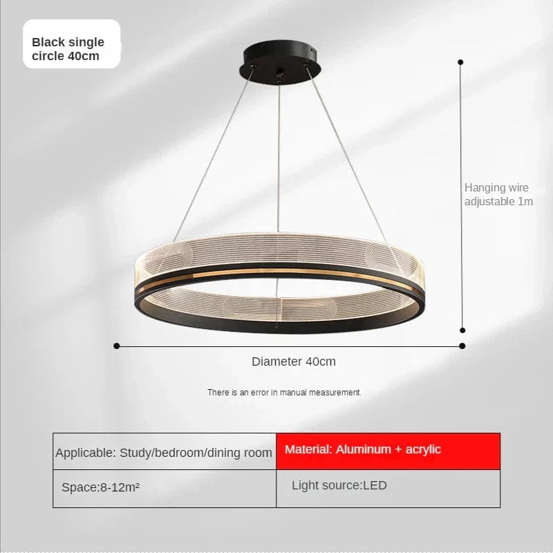 Lustre de luxe italien moderne en acrylique avec anneau lumineux créatif et design minimaliste | Marco Lucetti Noir D40cm / Gradation (avec télécommande