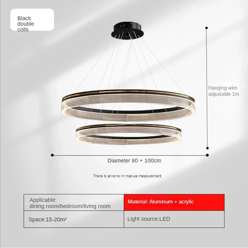 Lustre de luxe italien moderne en acrylique avec anneau lumineux créatif et design minimaliste | Marco Lucetti Noir D80 100cm / Lumière chaude