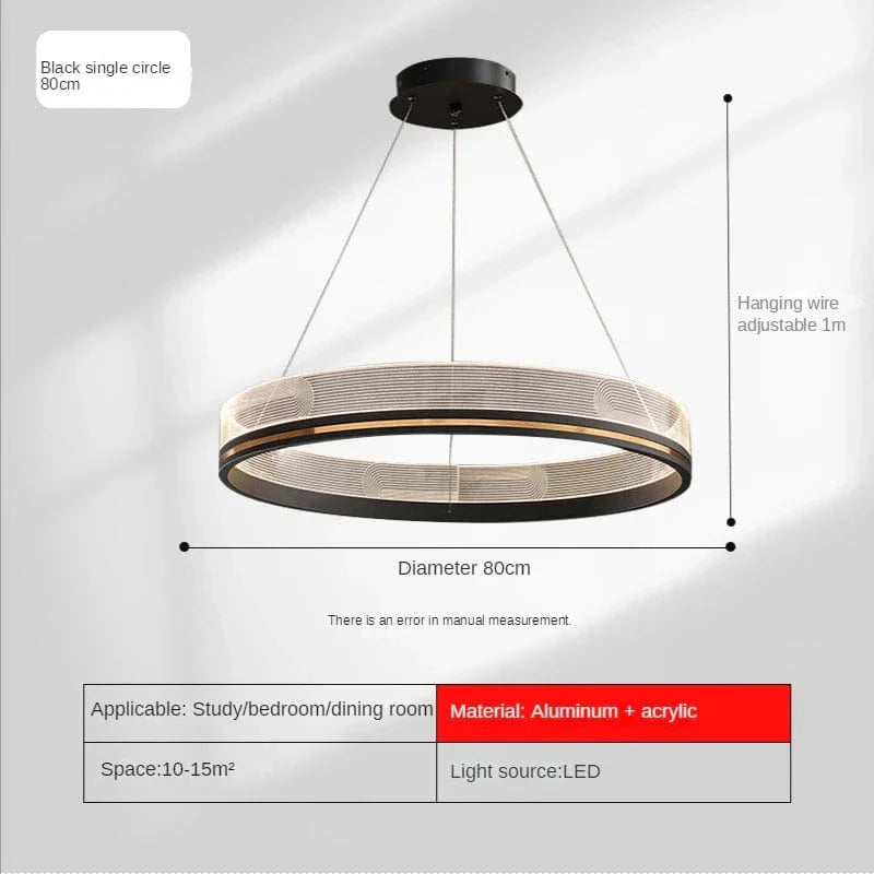 Lustre de luxe italien moderne en acrylique avec anneau lumineux créatif et design minimaliste | Marco Lucetti Noir D80cm / Lumière chaude