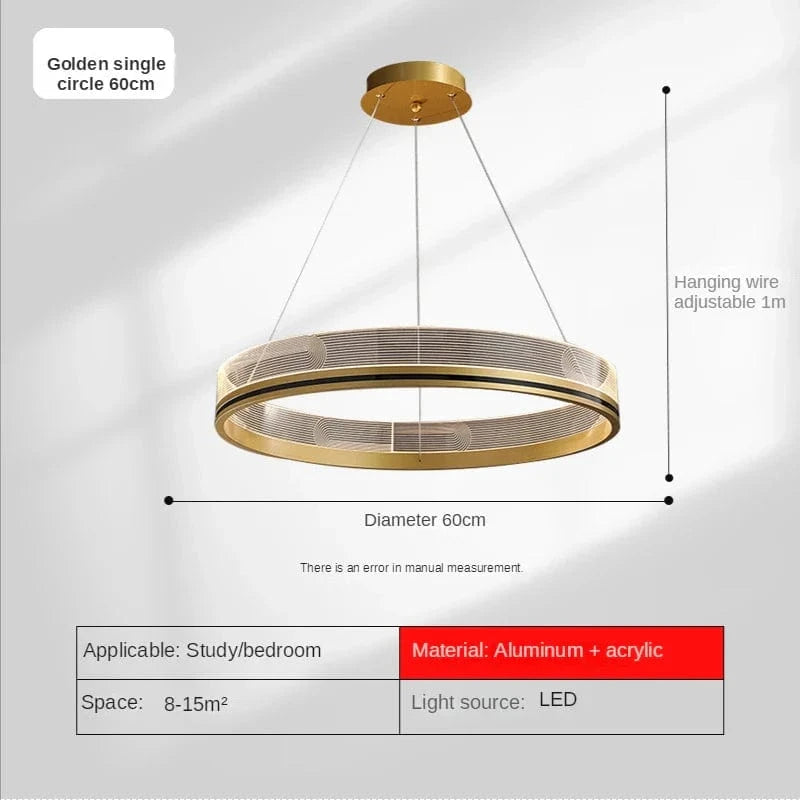 Lustre de luxe italien moderne en acrylique avec anneau lumineux créatif et design minimaliste | Marco Lucetti Or D60cm / Blanc froid