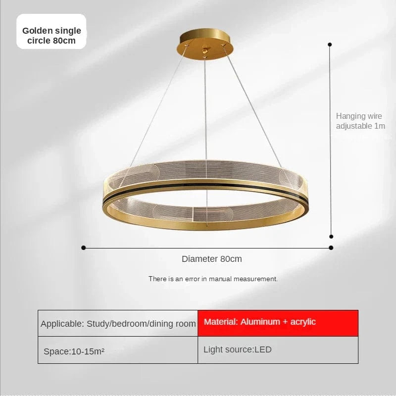 Lustre de luxe italien moderne en acrylique avec anneau lumineux créatif et design minimaliste | Marco Lucetti Or D80cm / Lumière chaude