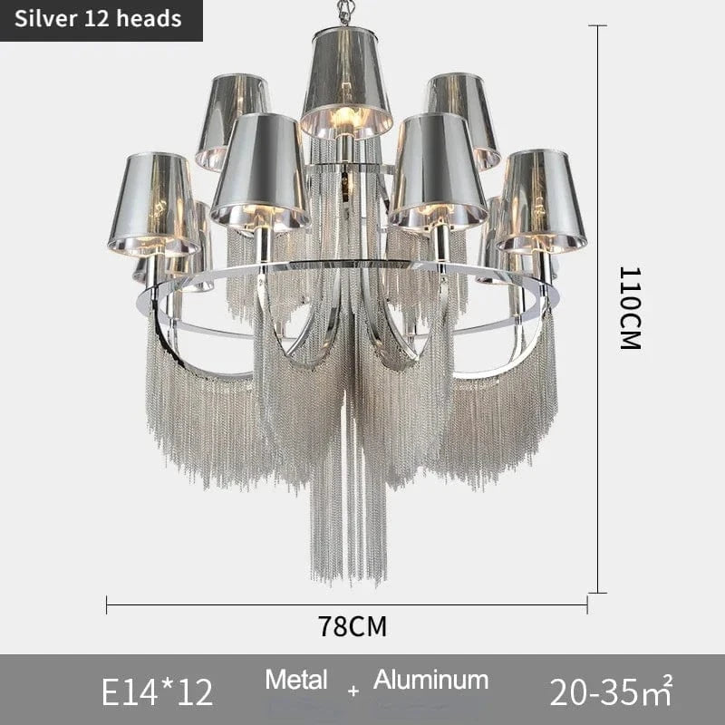 Lustre de luxe moderne avec éclairage intégré pour mariages glamours | Marco Lucetti Argent 12 têtes