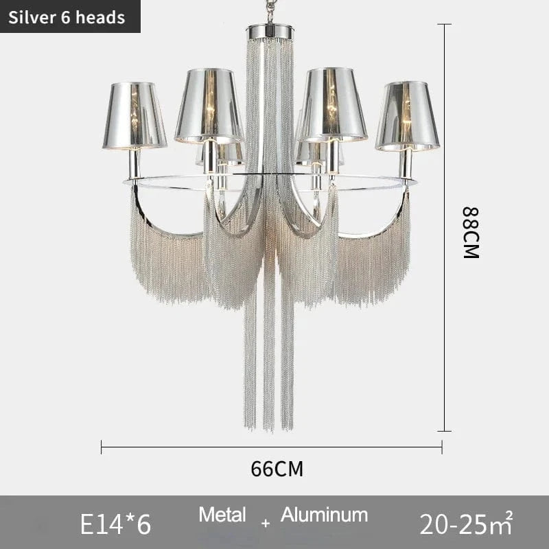 Lustre de luxe moderne avec éclairage intégré pour mariages glamours | Marco Lucetti Argent 6 têtes