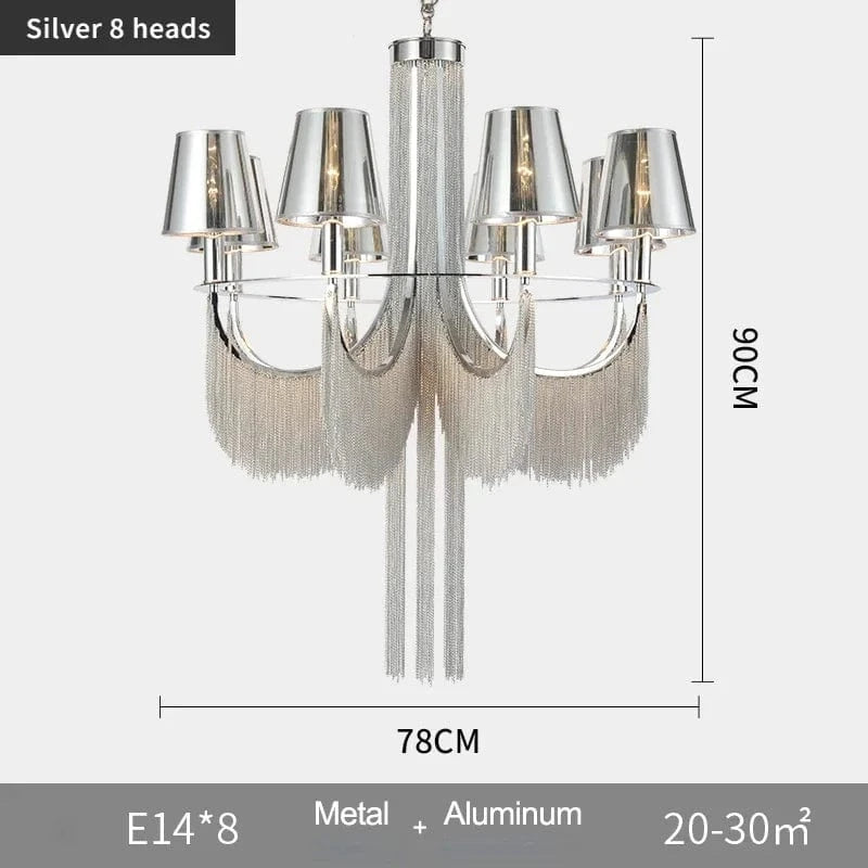 Lustre de luxe moderne avec éclairage intégré pour mariages glamours | Marco Lucetti Argent 8 têtes