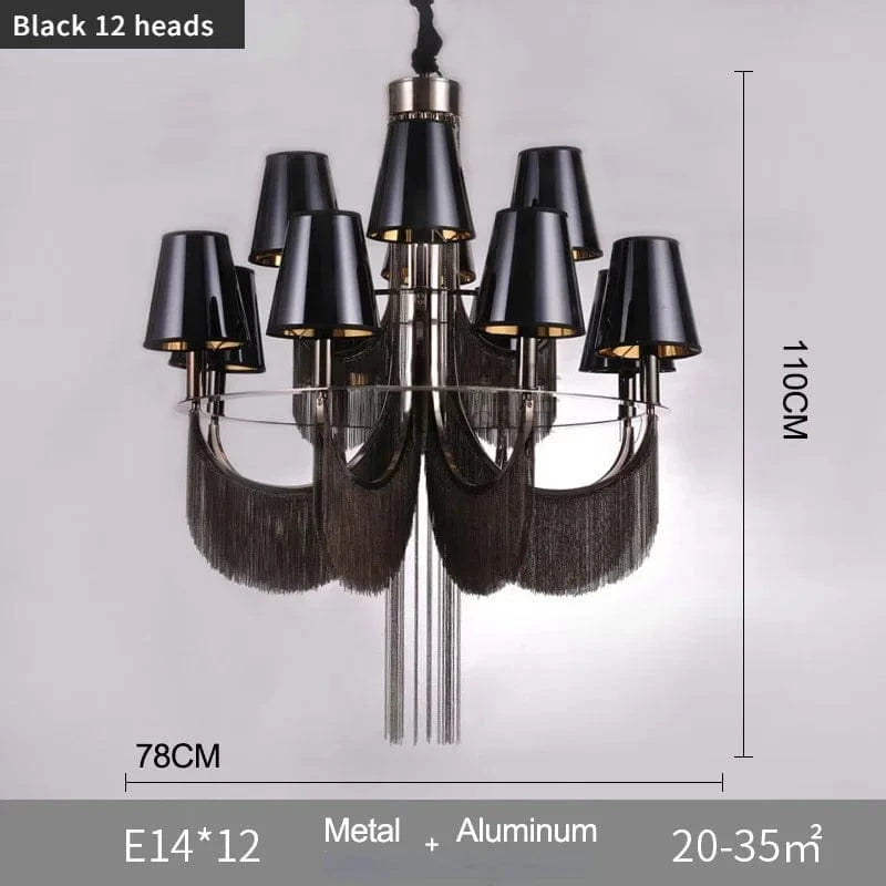 Lustre de luxe moderne avec éclairage intégré pour mariages glamours | Marco Lucetti Noir 12 têtes