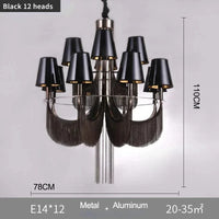 Lustre de luxe moderne avec éclairage intégré pour mariages glamours | Marco Lucetti Noir 12 têtes