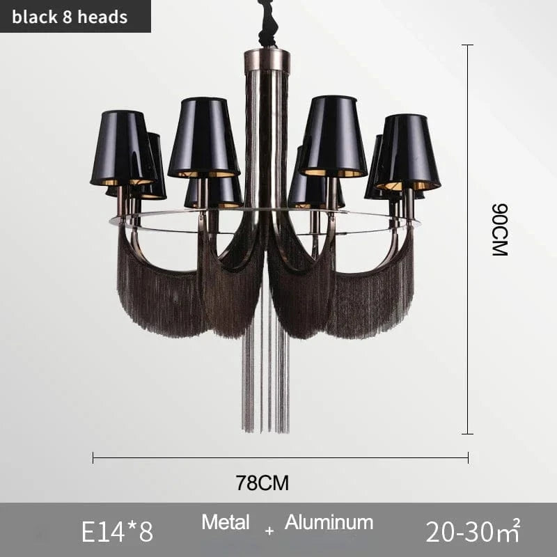 Lustre de luxe moderne avec éclairage intégré pour mariages glamours | Marco Lucetti Noir 8 têtes