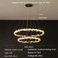 Lustre de Luxe Moderne en Cristal avec Éclairage LED Annulaire Variable | Marco Lucetti 2 anneaux D60 40cm / Noir / Gradation RC