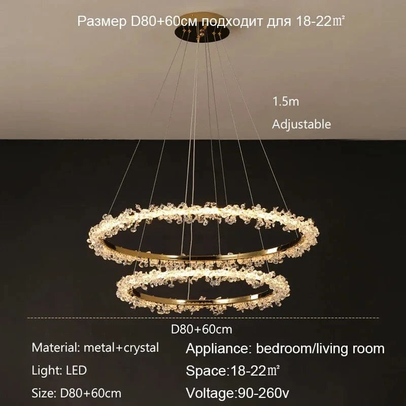 Lustre de Luxe Moderne en Cristal avec Éclairage LED Annulaire Variable | Marco Lucetti 2 anneaux D80 60cm / Noir / Gradation RC