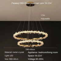 Lustre de Luxe Moderne en Cristal avec Éclairage LED Annulaire Variable | Marco Lucetti 2 anneaux D80 60cm / Noir / Gradation RC