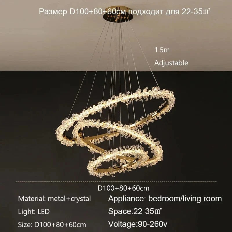 Lustre de Luxe Moderne en Cristal avec Éclairage LED Annulaire Variable | Marco Lucetti 3 anneaux D100 80 60cmA / Noir / Lumière neutre 4200k