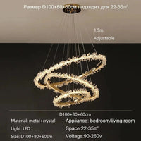 Lustre de Luxe Moderne en Cristal avec Éclairage LED Annulaire Variable | Marco Lucetti 3 anneaux D100 80 60cmA / Noir / Lumière neutre 4200k